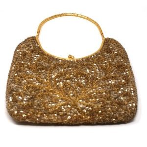 BEAUTIFUL! Vintage Gold seed bead & sequin hand bag,Beaded Evening Purse by Gary